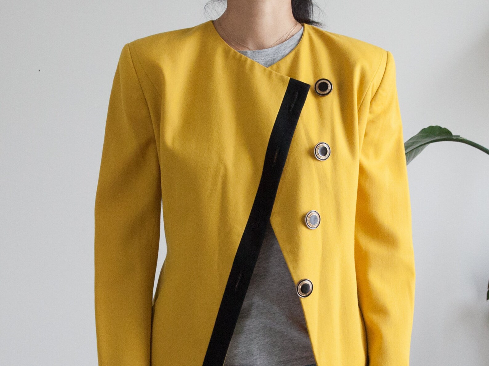 Unique Mustard Yellow Blazer / Diagonal Asymmetrical Front / Etsy
