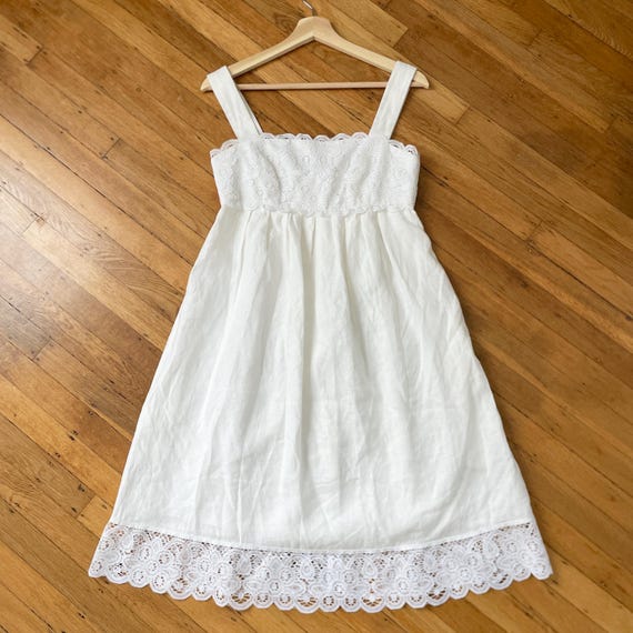 vintage White linen tank dress / lined / fits like S