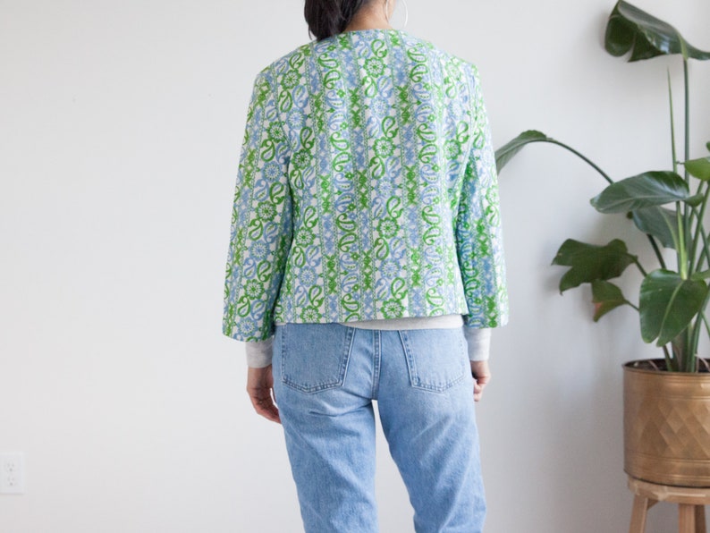 vintage green embroidered jacket short cropped paisley jacket 50s 60s granny jacket fits like s