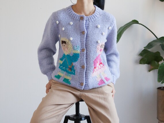 vintage pastel purple hand knit novelty knit cardi