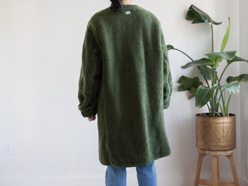 vintage green army liner coat European liner fuzzy faux fur lining reversible unisex fits like L-XL