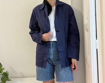 vintage indigo blue European French chore jacket shirt / size 44 / fits like xs