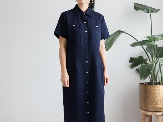 Minimal Navy Button Down Shirt Dress 