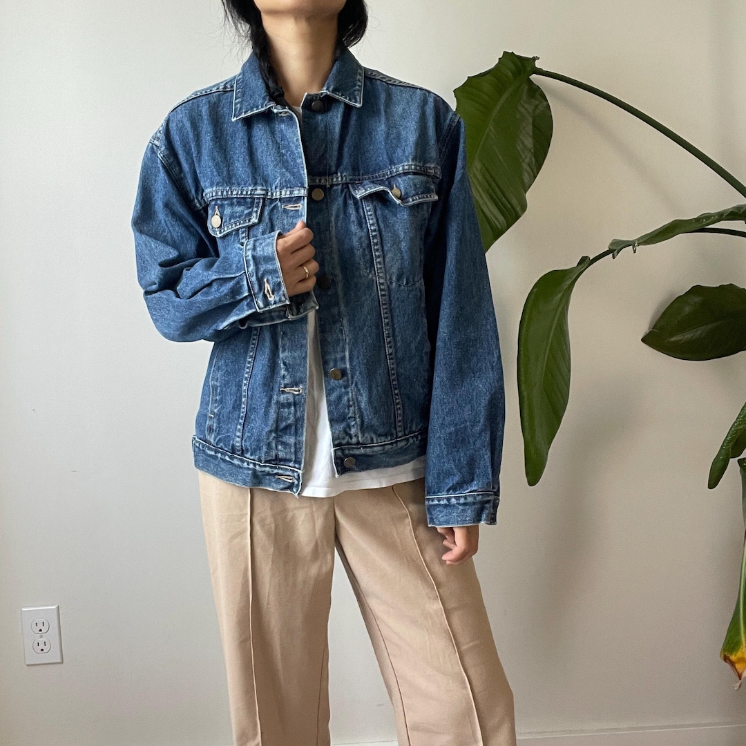 90s Denim Jacket| Vintage Unisex Jean Jacket  Women's Minimalist Classic Blue Denim Jacket main image 1