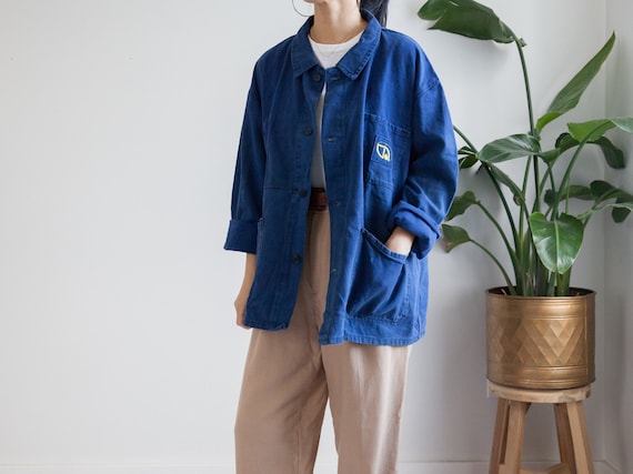vintage blue cotton french chore jacket / 40s-60s