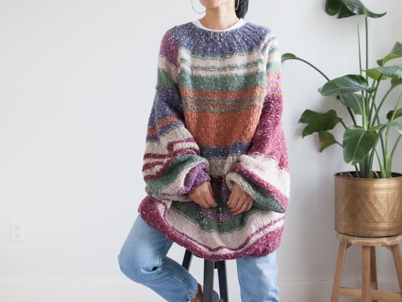 striped oversized slouchy hand knit soft knit bag