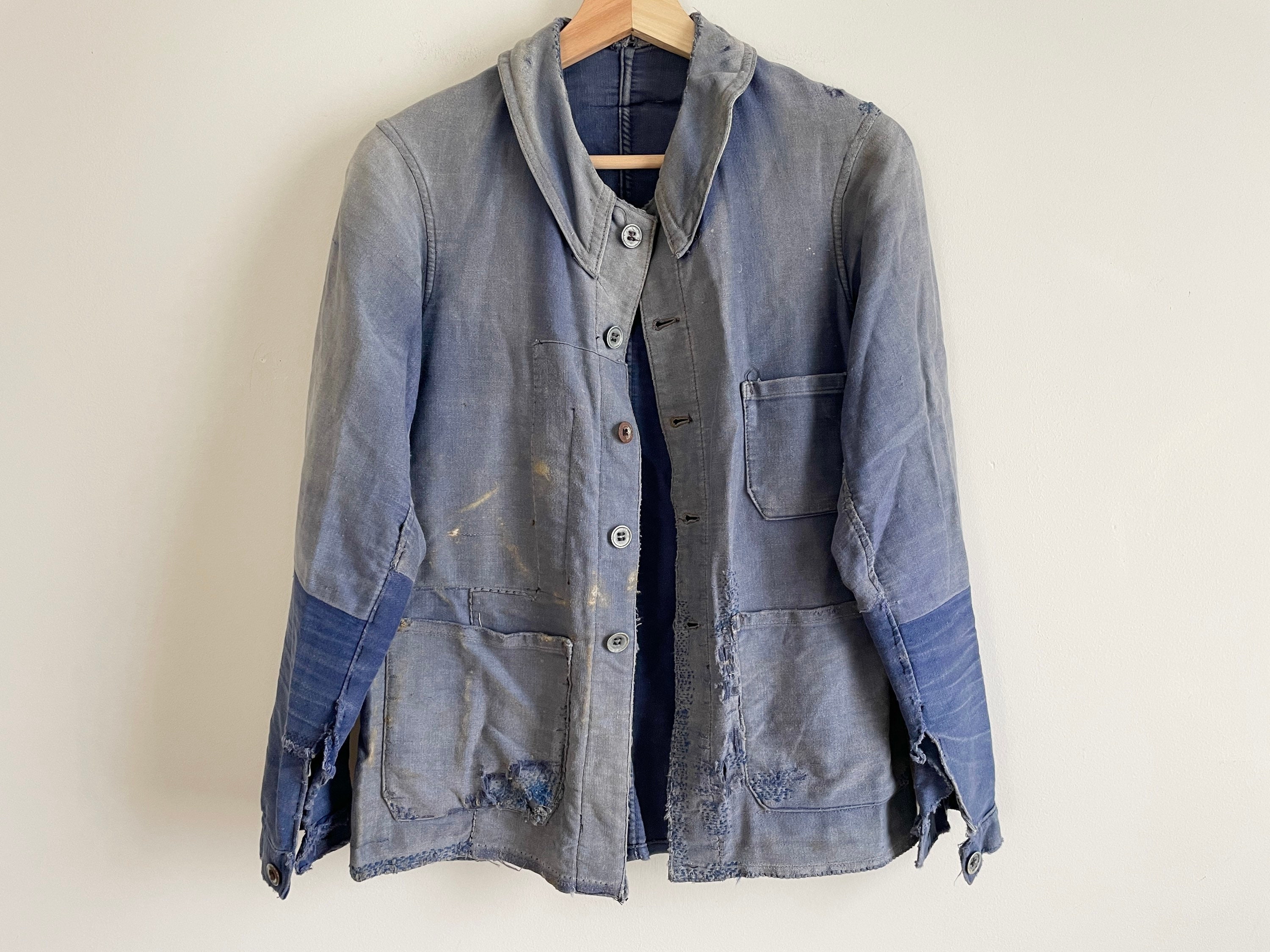 1930s French MOLESKIN Chore Jacket / Aged Distressed Mended 1930s French MOLESKIN Chore Jacket / Aged Distressed Mended