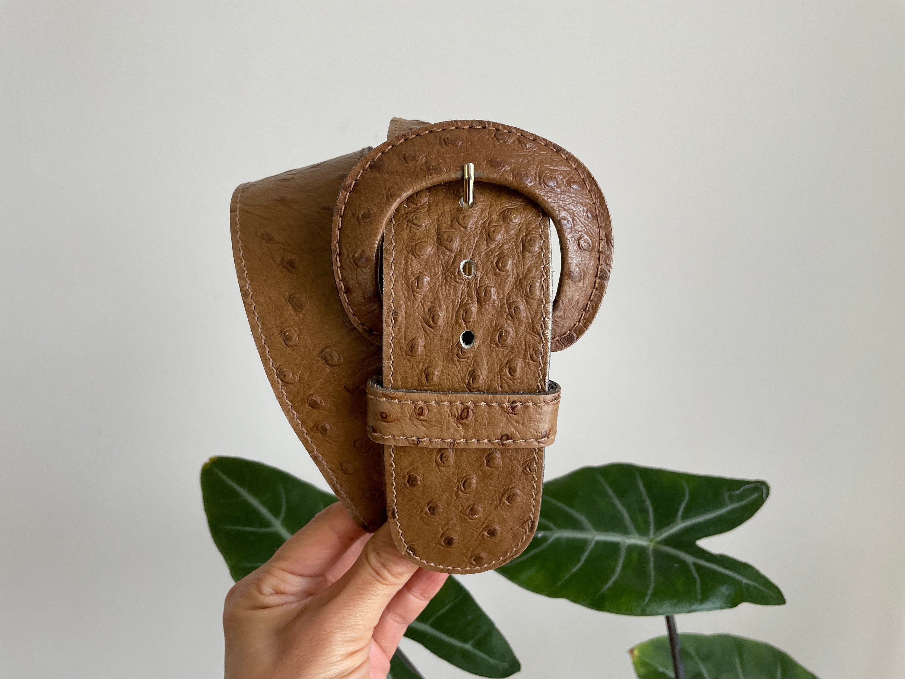 WIDE Woven Leather Taupe Round Buckle Belt Large Italian Woven Leather & Rayon Casual Belt in Taupe main image 3