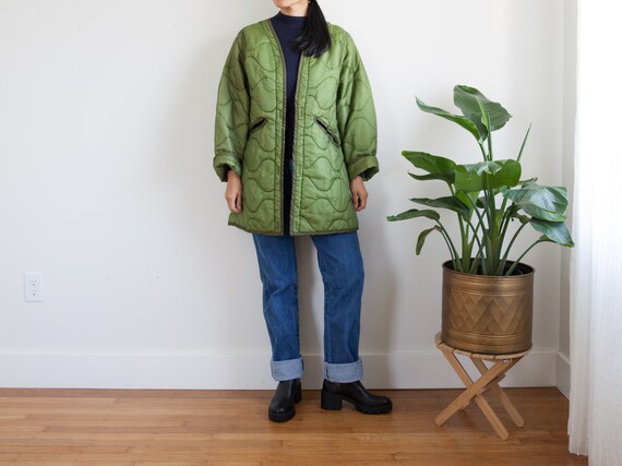 vintage green quilted liner army coat jacket / ul