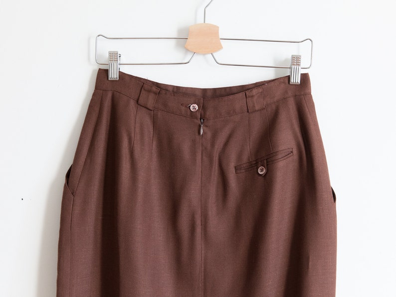 brown lined pencil skirt linen feel minimalist skirt size 10 fits m waist 28