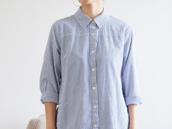 Blue White Striped Button Down Shirt 
