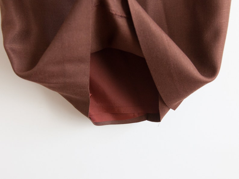 brown lined pencil skirt linen feel minimalist skirt size 10 fits m waist 28