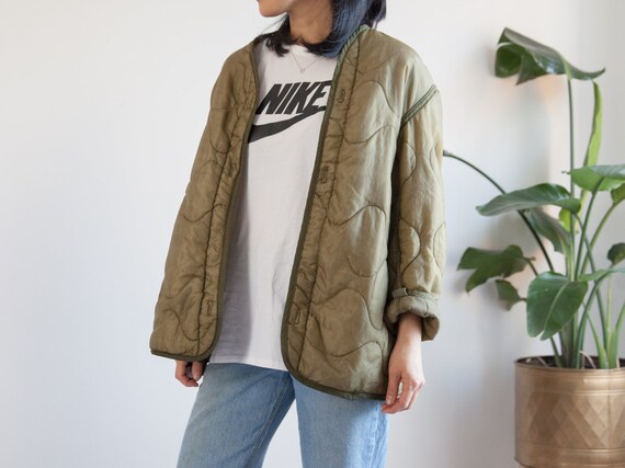 vintage army green quilted liner jacket / unisex /