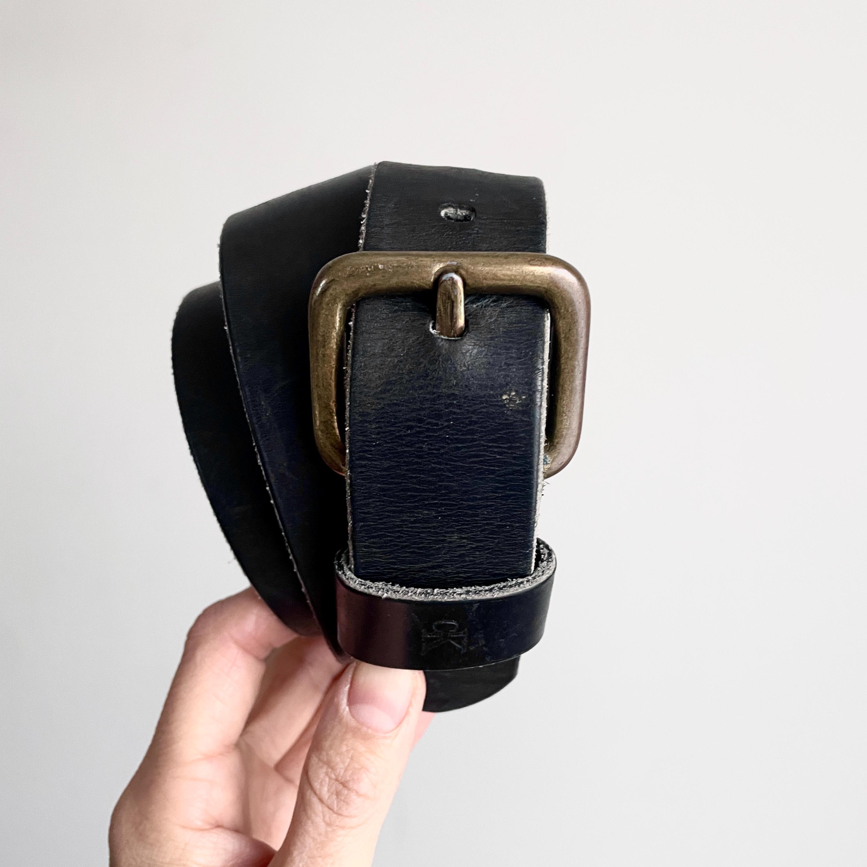 Vintage unisex Black‎ Minimaliste preppy leather belt size 32/80 Vintage 80s Wide Leather Belt High Low Waist Black Wide  main image 2