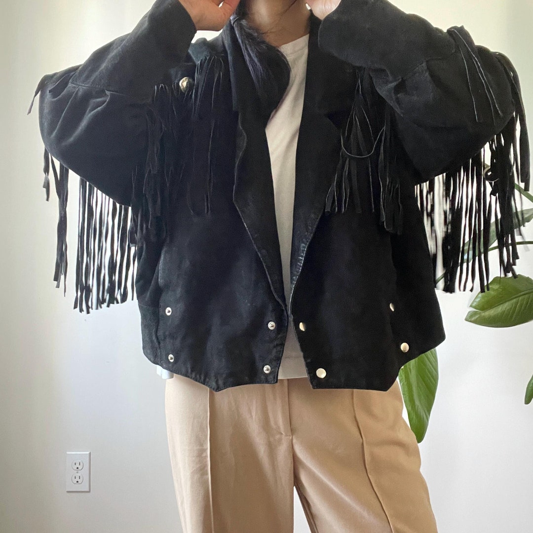 Vintage Black Suede Fringe Leather Jacket / Fits Like M - Etsy