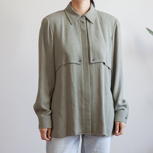 90s slate-green tone oversized button down shirt / size 12 or L image 1