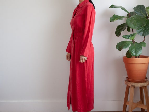 minimal full length red button down dress / fits … - image 3