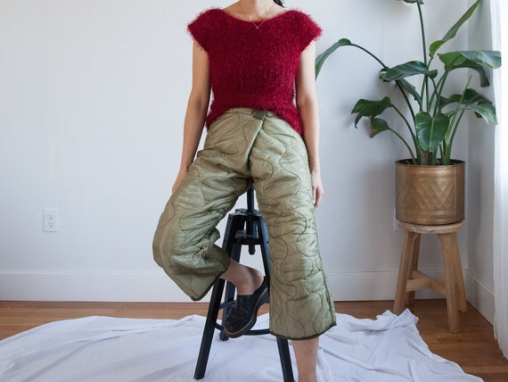 waist 32"-34" / olive green army liner cropped pan