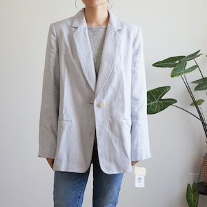 90s minimal linen gray oversized blazer / fully lined / size 14 / fits like L