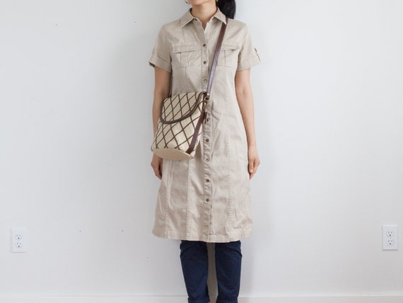 beige button down dress / safari khaki shirt dress