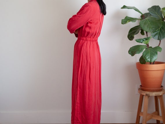 minimal full length red button down dress / fits … - image 4