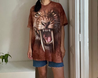 Brown graphic tiger t shirt tee / size L