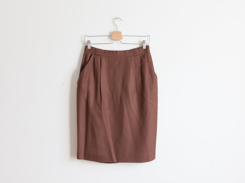 brown lined pencil skirt linen feel minimalist skirt size 10 fits m waist 28