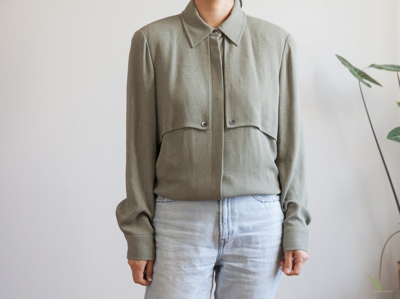 90s slate-green tone oversized button down shirt / size 12 or L image 5