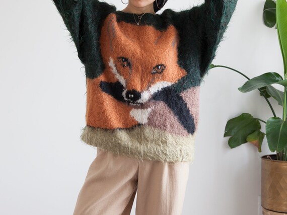 Hand Knit Fuzzy Mohair Fox Sweater 