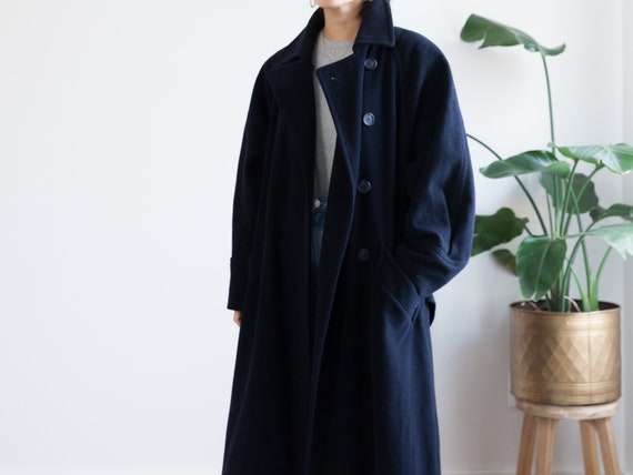 vintage 90s oversized navy wool trench coat / doub