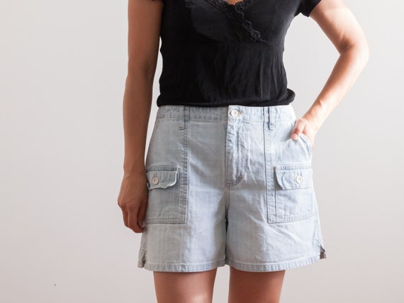 90s pocket denim shorts / light blue jeans high wa