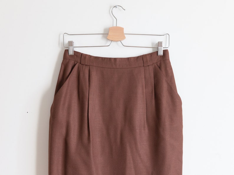 brown lined pencil skirt linen feel minimalist skirt size 10 fits m waist 28