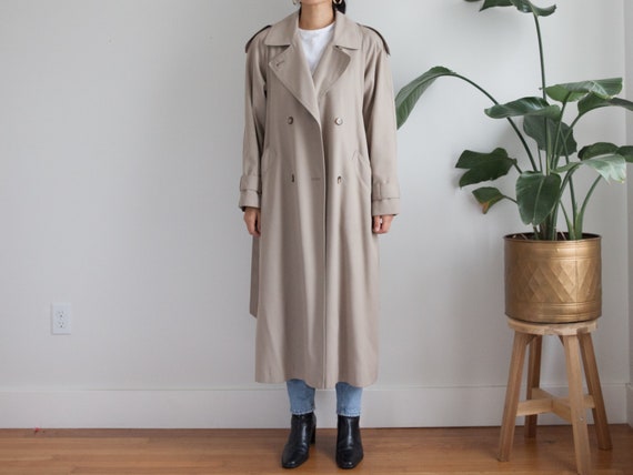 minimal light beige gray trench coat / 90s khaki c