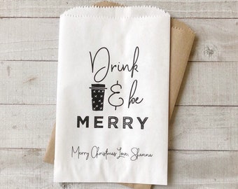 Christmas Party Gift Bags - Christmas favor Bags -  Drink and Be Merry Personalized Bags for your office party