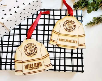 Personalized Firefighter Ornament  - Chief Gifts - Fire Department Ornament - Fire Dept Gifts for Squad - Fireman's Jacket - Set of 1
