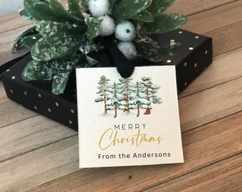 Merry Christmas Square Tree Holiday Tag - Christmas Tree Tag - Personalized holiday tag - Holiday Tag Set - Set of 24