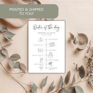 "Hochzeits-Order of the Day-Einladung, Einlegeblatt für Hochzeiten, ""Einladung"" bedruckbar - 8er-Set."