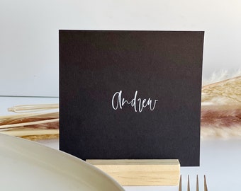 Printed Black Place Cards with white ink, large wedding place cards, modern square name cards, 4 in Square escort cards