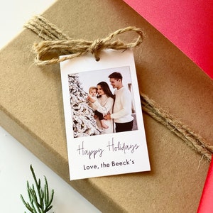 Christmas Photo Tags, Holiday Tags, Custom Gift Tags, Minimal Gift Tags, Christmas Cards, Homemade Christmas,  Sets of 8