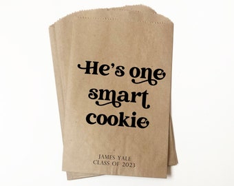 He's One Smart Cookie Graduation Cookie Bags Printed with Eco Friendly inks on Recycled Paper Bags - packs of 25