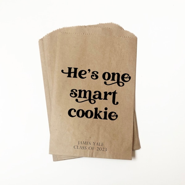 He's One Smart Cookie Graduation Cookie Bags Printed with Eco Friendly inks on Recycled Paper Bags - packs of 25