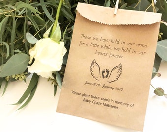 Loss of child gift, Celebration of Life favor bags, Forget Me Nots, Memorial Favors, Seed Memorial Gift Bags, Angel Wings, RUSH Option