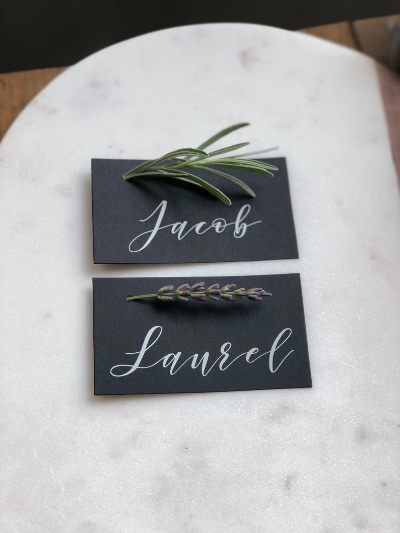 Printed Place Cards, Modern Calligraphy, Minimal, Greenery, Elegant, Classic Wedding, Flat Place Cards, set of 24 image 3