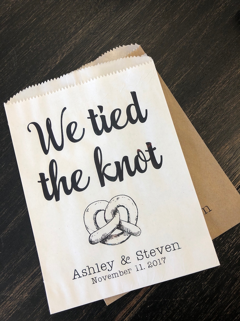 We tied the Knot Pretzel Bags, Waxed Pretzel Bags, Pretzel sleeves, Wedding Snack Bags, Wedding Favors, Food Truck Bags, set of 25 image 7