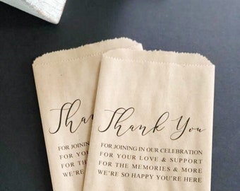Wedding Thank You Note, Thank You Favor Bag, Elegant Wedding Favor Bags, Personalized Custom Printed Paper Bags, Small Gift Bags, 25 pack