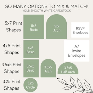 Servicio de impresión de invitaciones de boda, mezcla y combinación de piezas del conjunto de invitaciones, arco, 5 x 7, círculos, medio arco, impresión y corte, cartulina de 100 lb