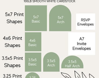 Wedding Invitation Printing Service, Mix and Match Invitation Suite Pieces, Arch, 5x7, Circles, Half Arch, Print & Cut - 100LB Cardstock