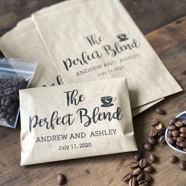 Bridal Shower Coffee Favor - Coffee Favor Bag- Wedding Favor - Coffee Bean Espresso Favor - Custom Paper Bags The Perfect Blend