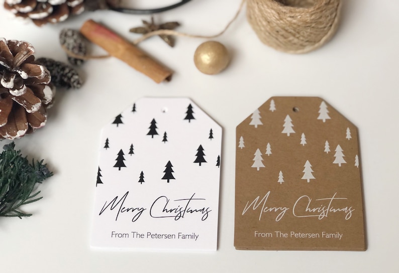 Minimal Christmas Tags, Modern Pine Trees Gift Tags, Handmade Holiday Gift Tag, Nordic Christmas Tag Sets of 8 Printed Tags image 4