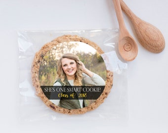 Cookie Seals, Graduation Favors, Graduation Party Cookie Favor, Custom Photo Stickers, One Smart Cookie Labels, set of 24